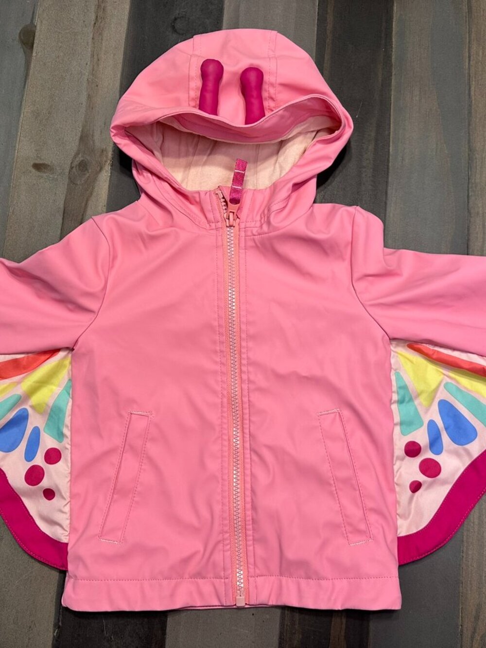 Cat & Jack Butterfly Rain Jacket 12M | Pink Hooded Wings Raincoat